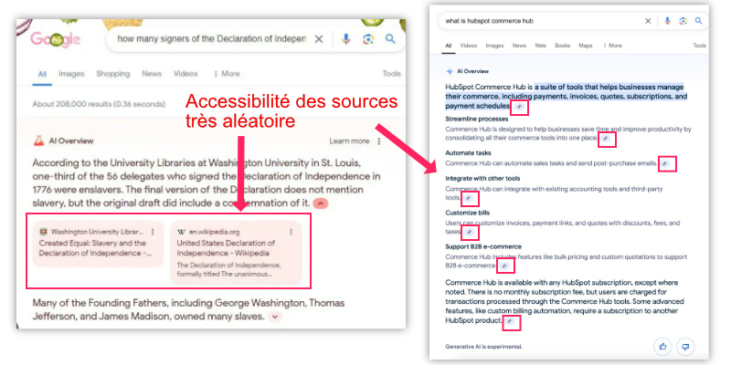 Affichage des sources sur l'IA overview de Google